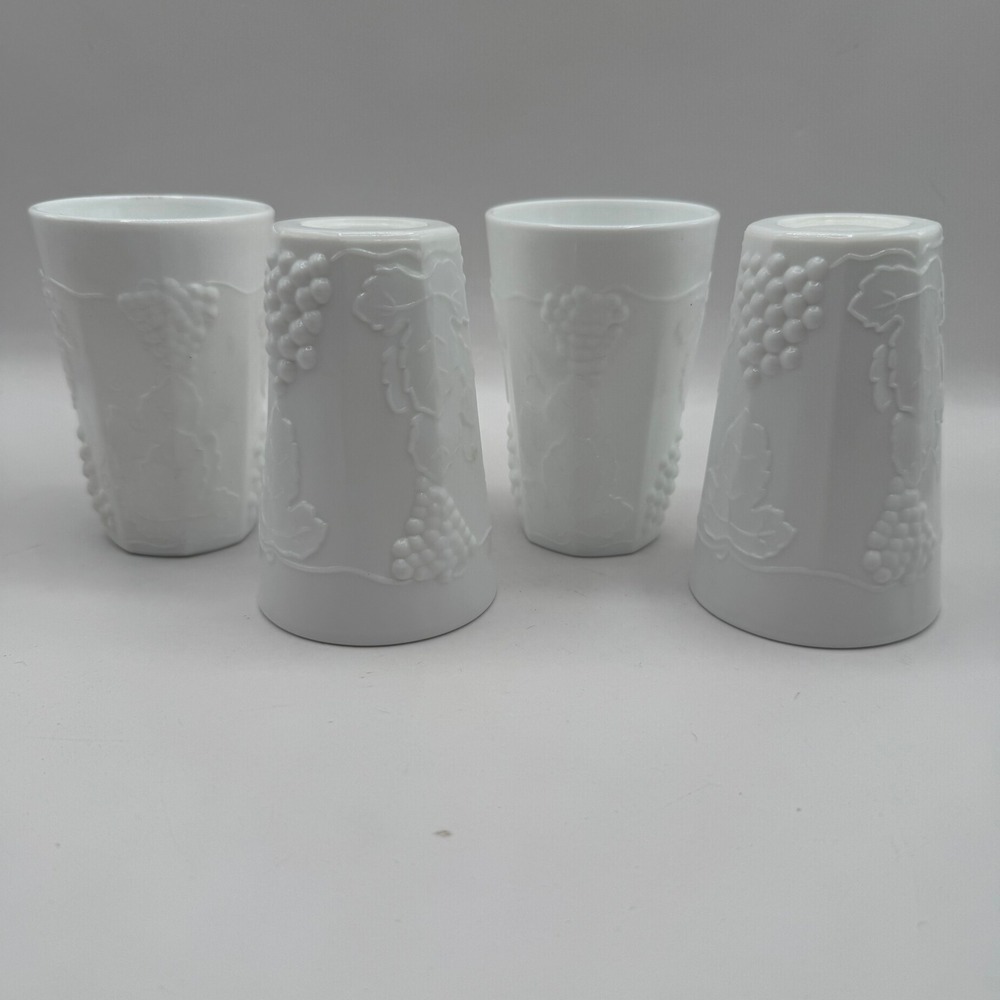 Westmoreland Paneled Grape Milk Juice Glass Tumblers Set White 5.25in Vintage